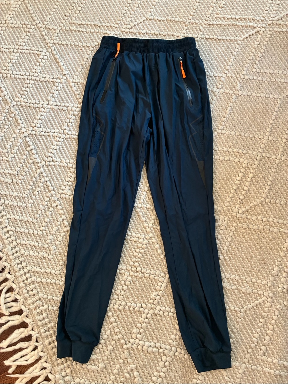 Women's Dark Blue Track Joggers with Orange Zip Pulls